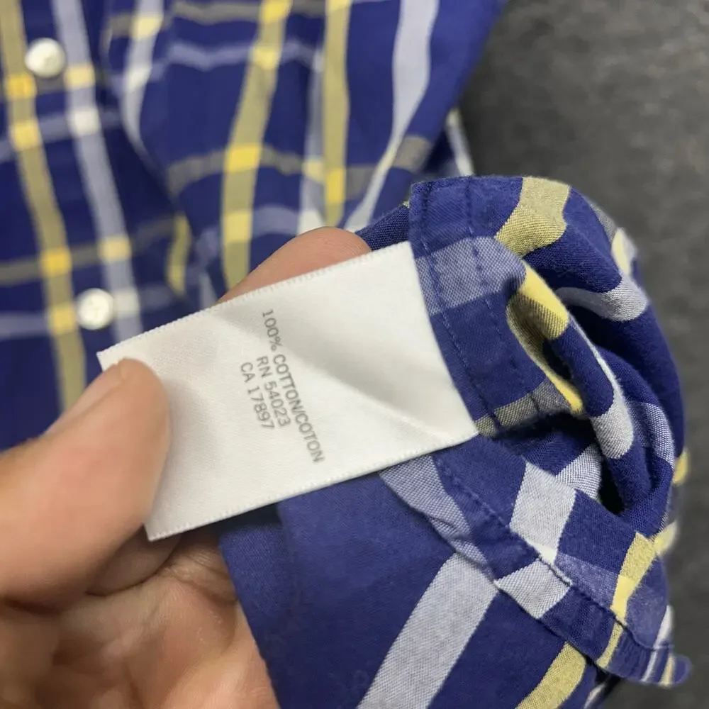 Banana Republic Men Medium Blue Plaid‎ Short Sleeve Button Up Shirt